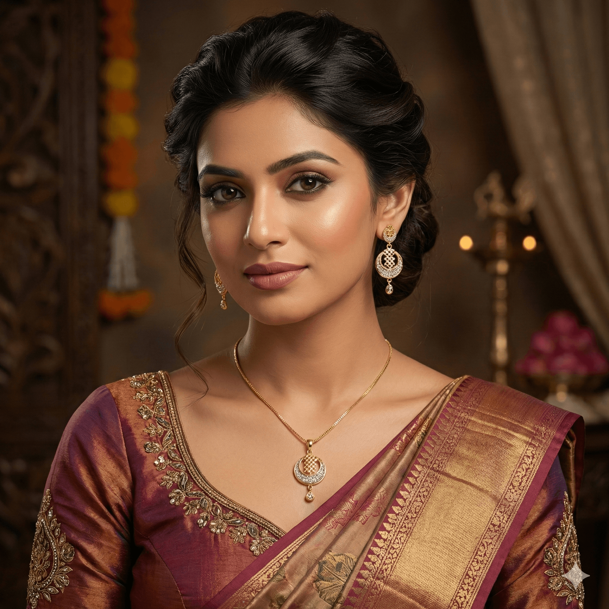 Classic Ethnic Gold Tone Pendant Necklace Set for Women