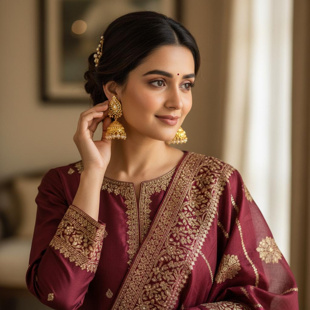 Designer Antique Finish Gold Tone Jhumka Earrings