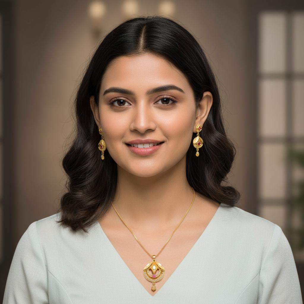 Ethnic Indian Gold Plated Pendant Necklace Set