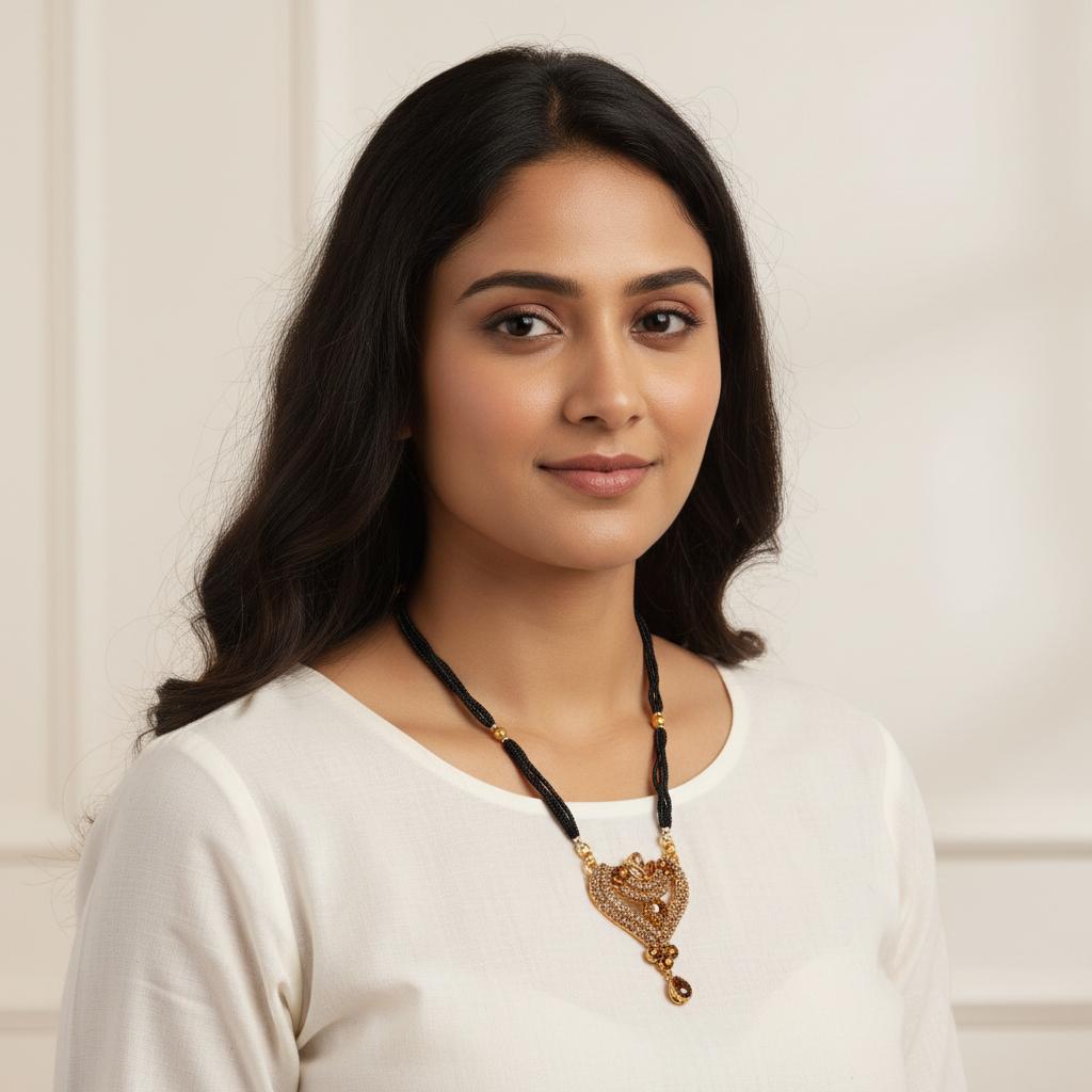 Mangalsutra Style Black Beaded Necklace for Women