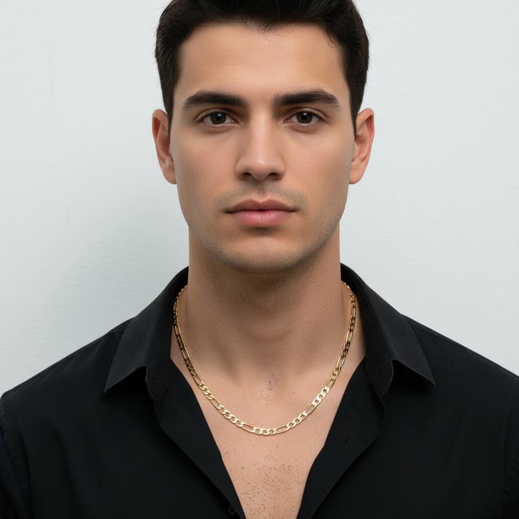 Men’s Gold Finish Figaro Chain Necklace - Classic & Elegant