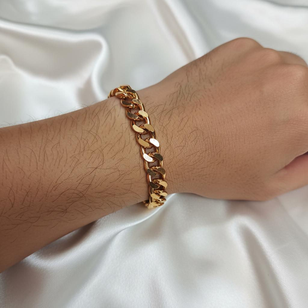 Men’s Gold Finish Thick Cuban Chain Bracelet