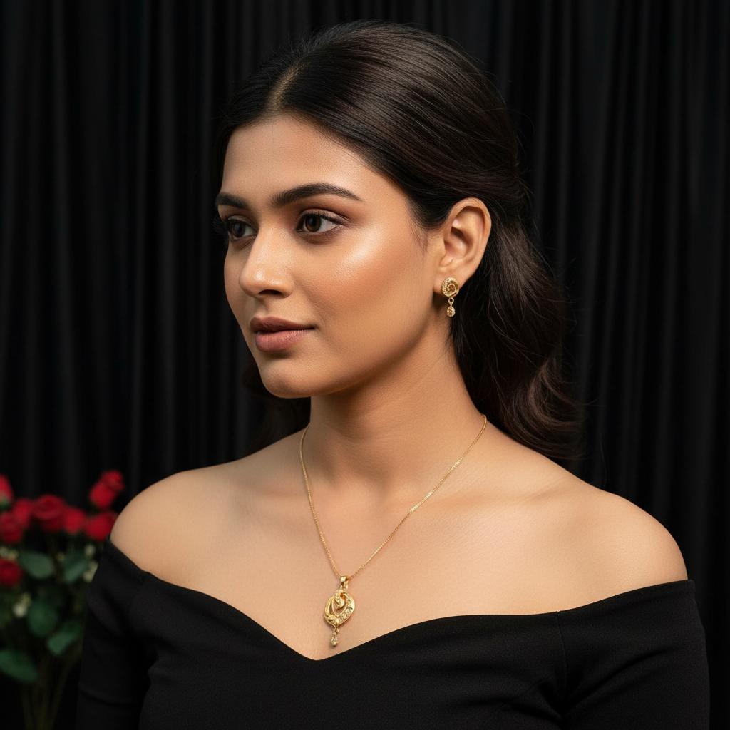 Minimalist Gold Pendant Necklace Set with Dangling Earrings