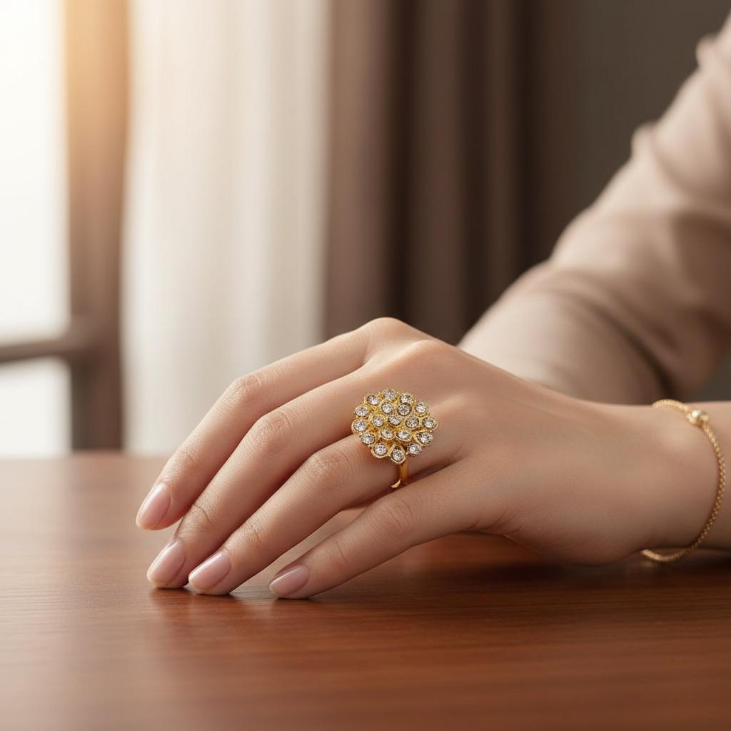 Sparkling Crystal Gold Plated Crystal Statement Ring for Women