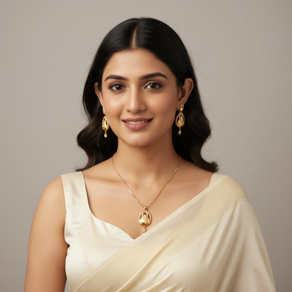 Stylish Gold Plated Pendant Chain with Earrings – Gift Set