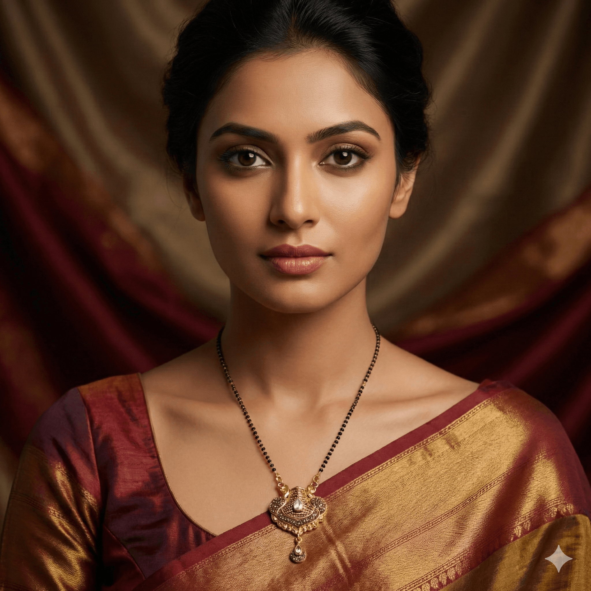 Traditional Black Beaded Mangalsutra with Antique Gold Pendant