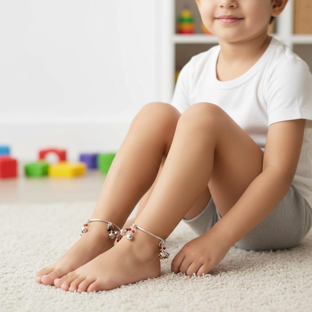 Traditional Silver Tone Ghungroo Anklet for Kids