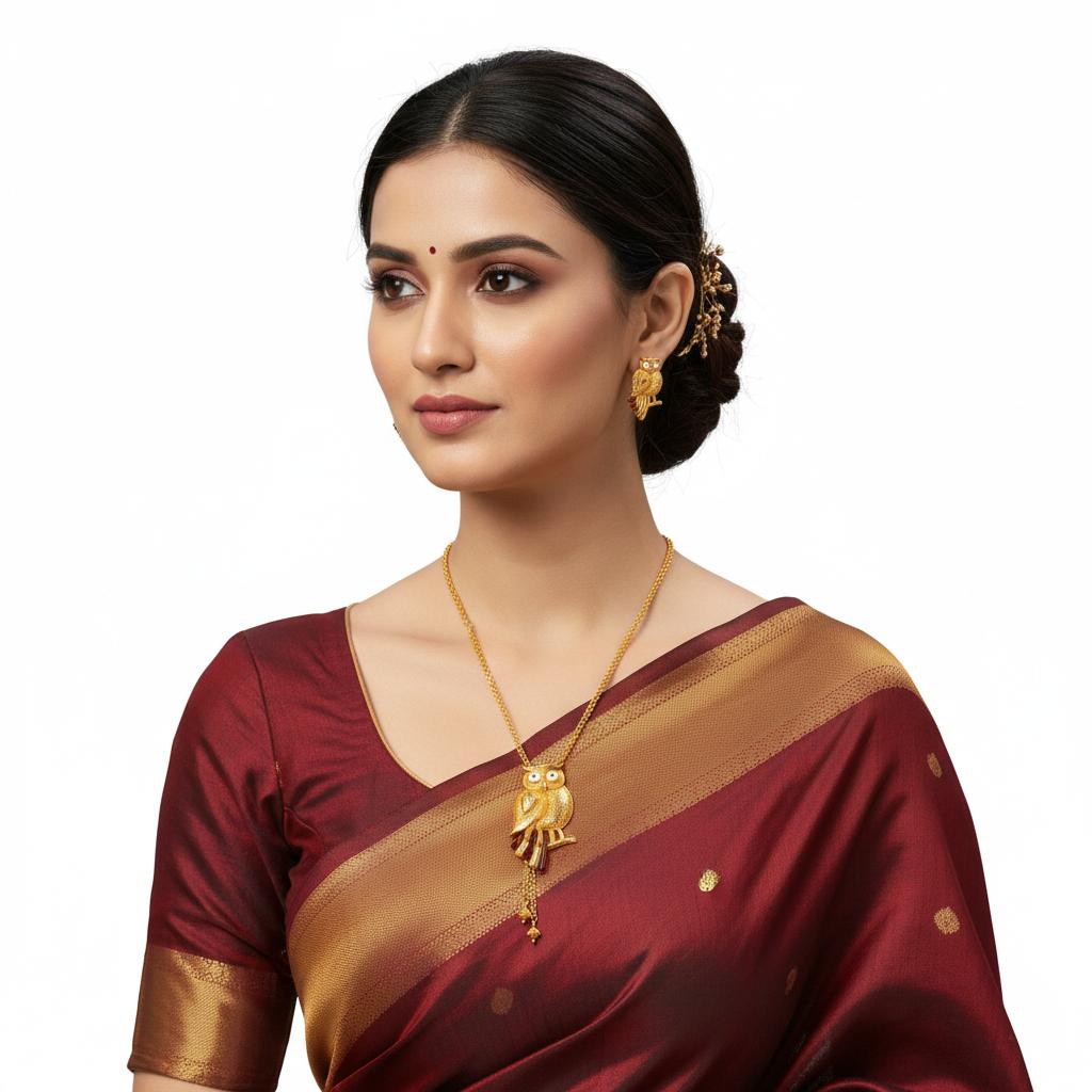 Women’s Owl Pendant Gold-Plated Necklace Set with Matching Earrings – Stylish Party & Festive Jewelry