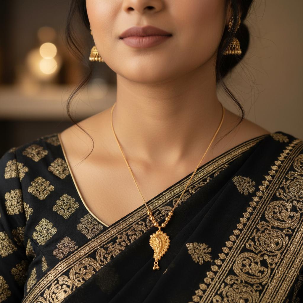 Designer Gold Finish Leaf Shape Pendant Necklace